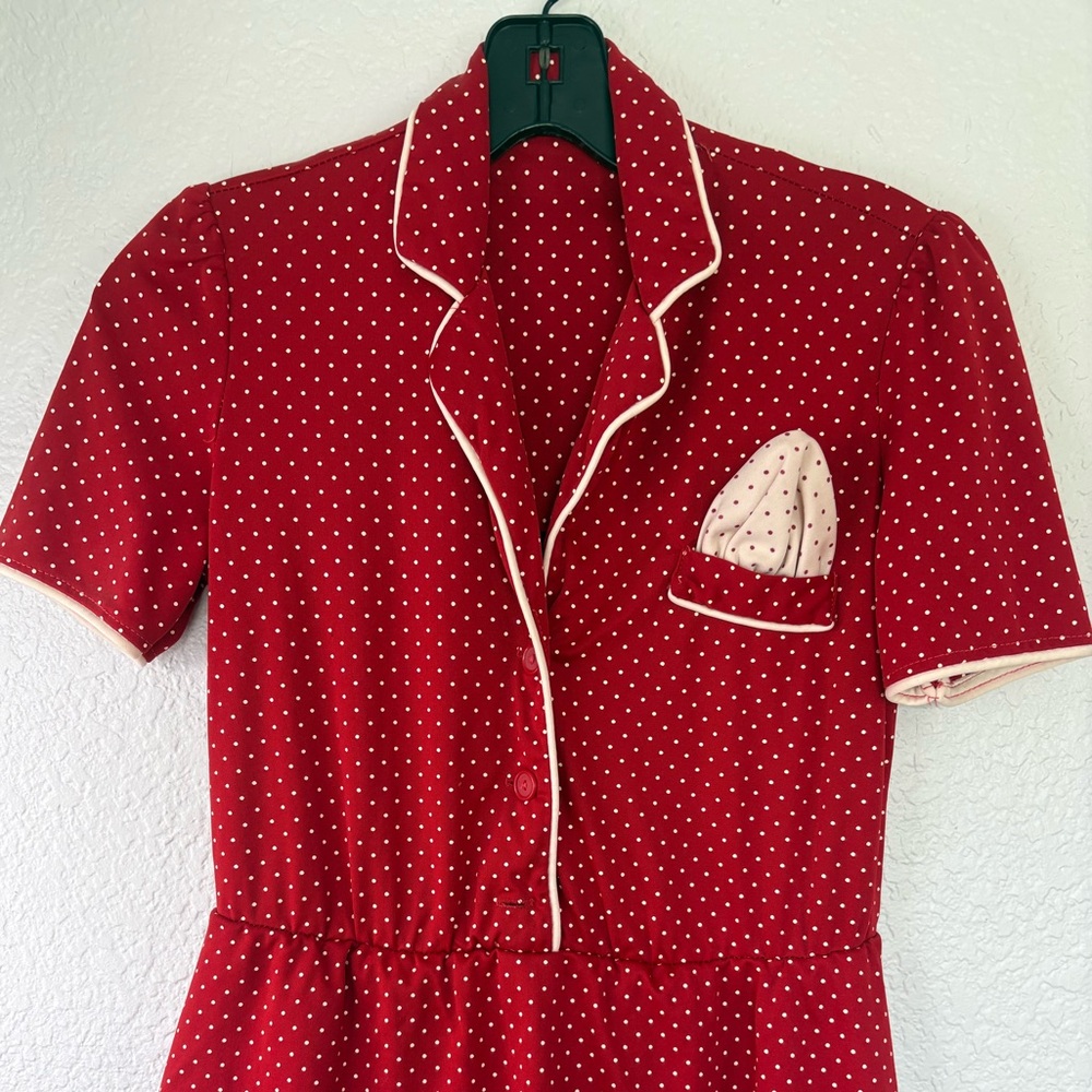 Vintage Red Polka Dot Polyester Dress
